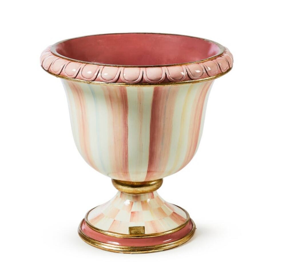 NEW Mackenzie Childs Rosy Stripe Pedestal Tabletop Urn Hand Painted Cottagecore